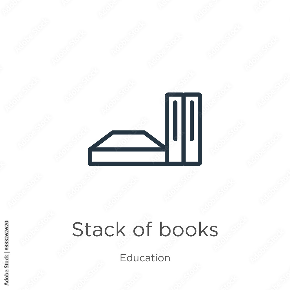 Poster stack of books icon. thin linear stack of books outline icon isolated on white background from educa