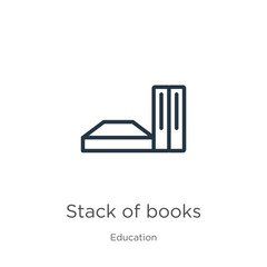 Stack of books icon. Thin linear stack of books outline icon isolated on white background from education collection. Line vector sign, symbol for web and mobile