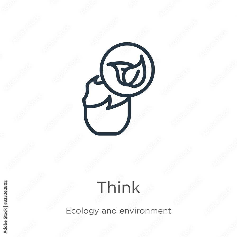Poster think green icon. thin linear think green outline icon isolated on white background from ecology and