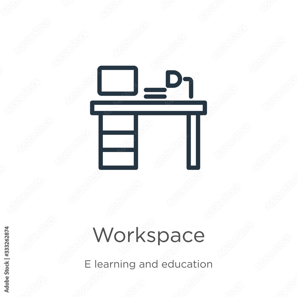 Aufkleber workspace icon. thin linear workspace outline icon isolated on white background from e learning coll