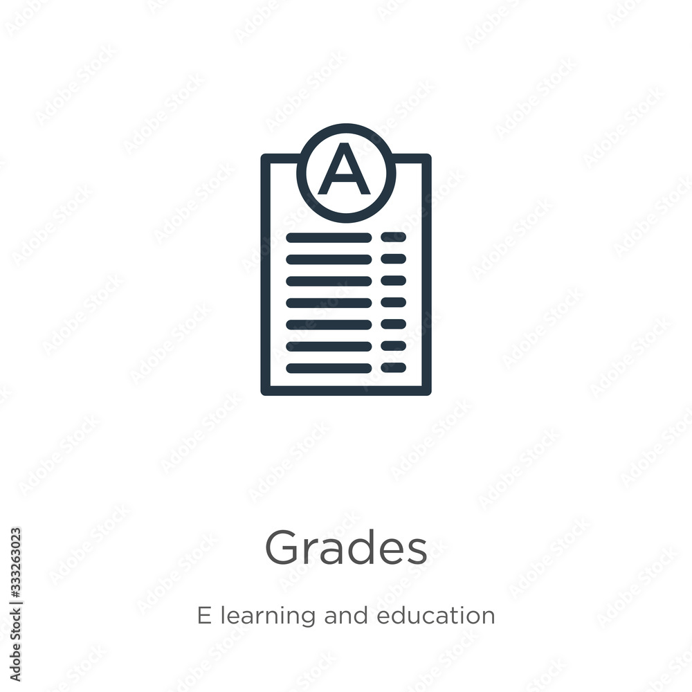 Poster grades icon. thin linear grades outline icon isolated on white background from e learning and educat