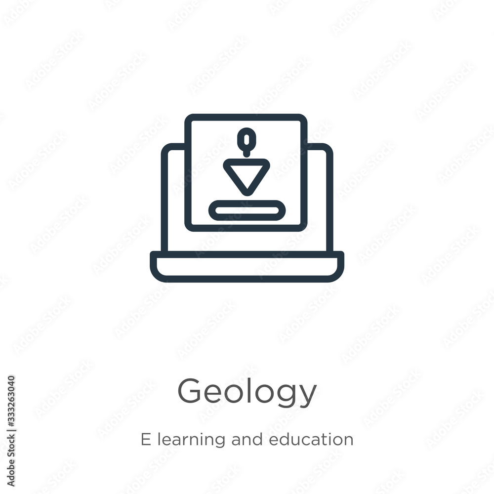 Poster geology icon. thin linear geology outline icon isolated on white background from e learning and educ