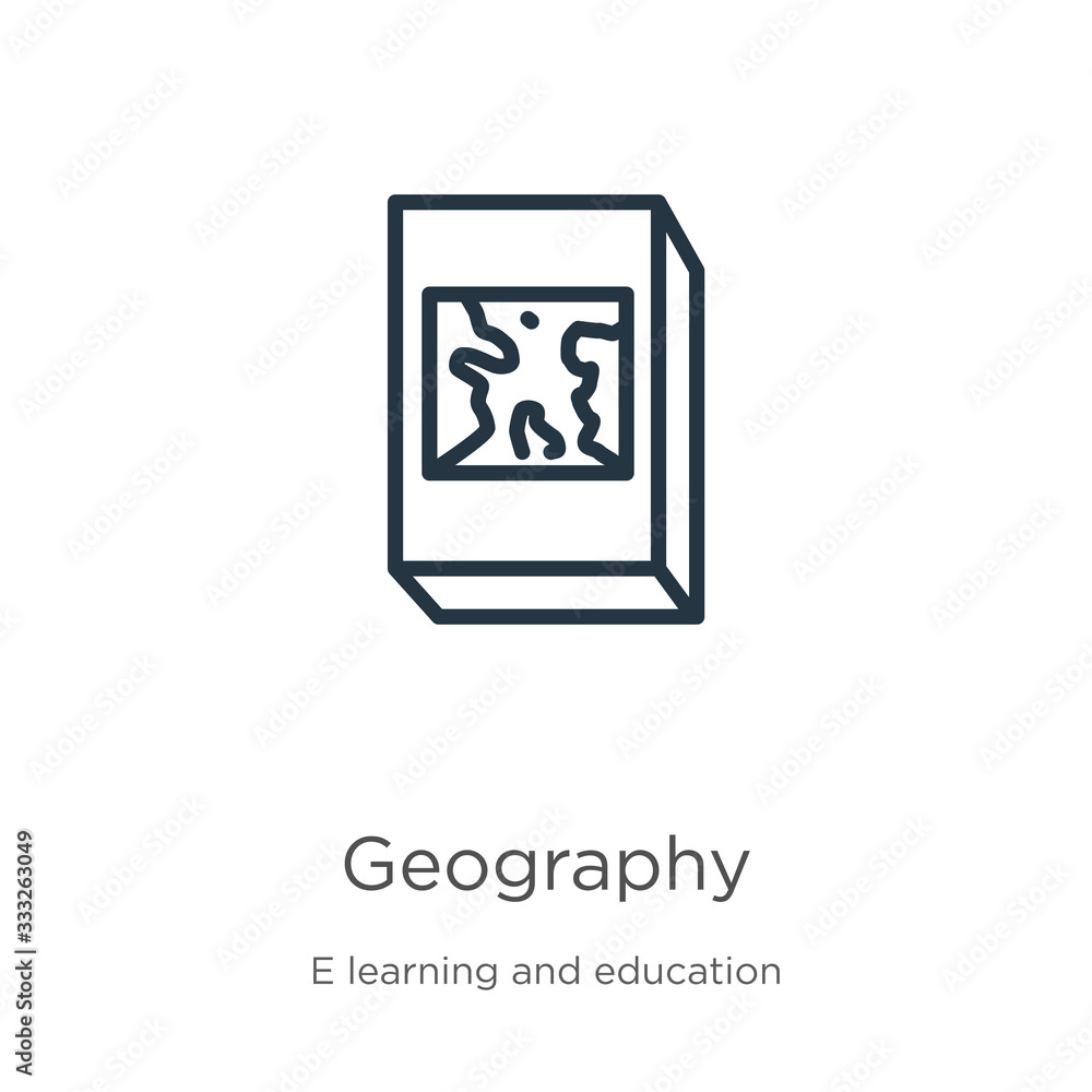 Poster geography icon. thin linear geography outline icon isolated on white background from e learning and 