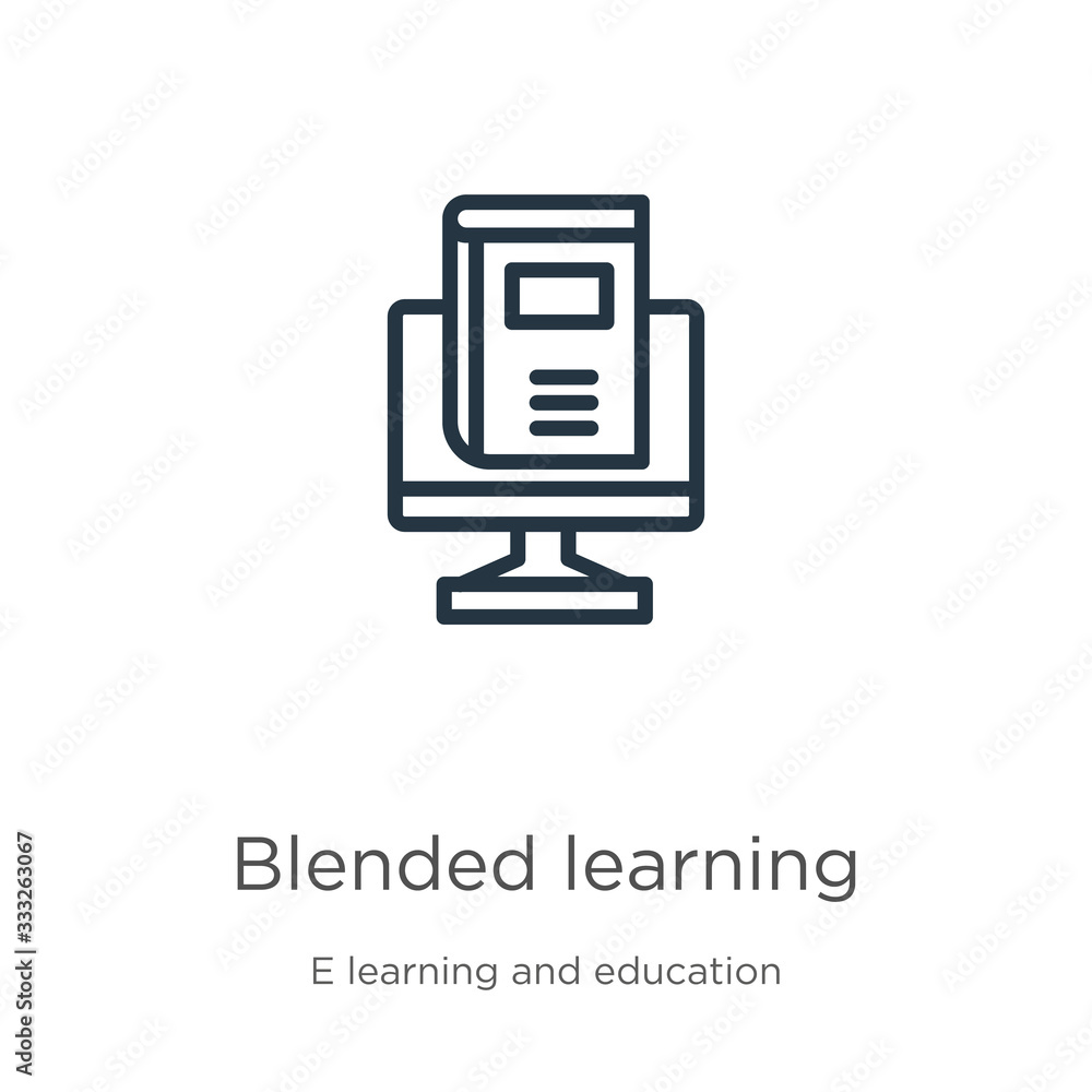 Poster blended learning icon. thin linear blended learning outline icon isolated on white background from e