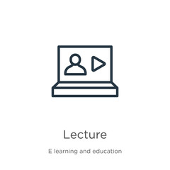 Lecture icon. Thin linear lecture outline icon isolated on white background from e learning and education collection. Line vector sign, symbol for web and mobile
