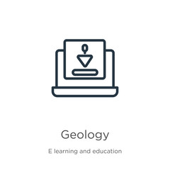 Geology icon. Thin linear geology outline icon isolated on white background from e learning and education collection. Line vector sign, symbol for web and mobile