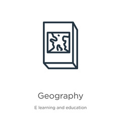 Geography icon. Thin linear geography outline icon isolated on white background from e learning and education collection. Line vector sign, symbol for web and mobile