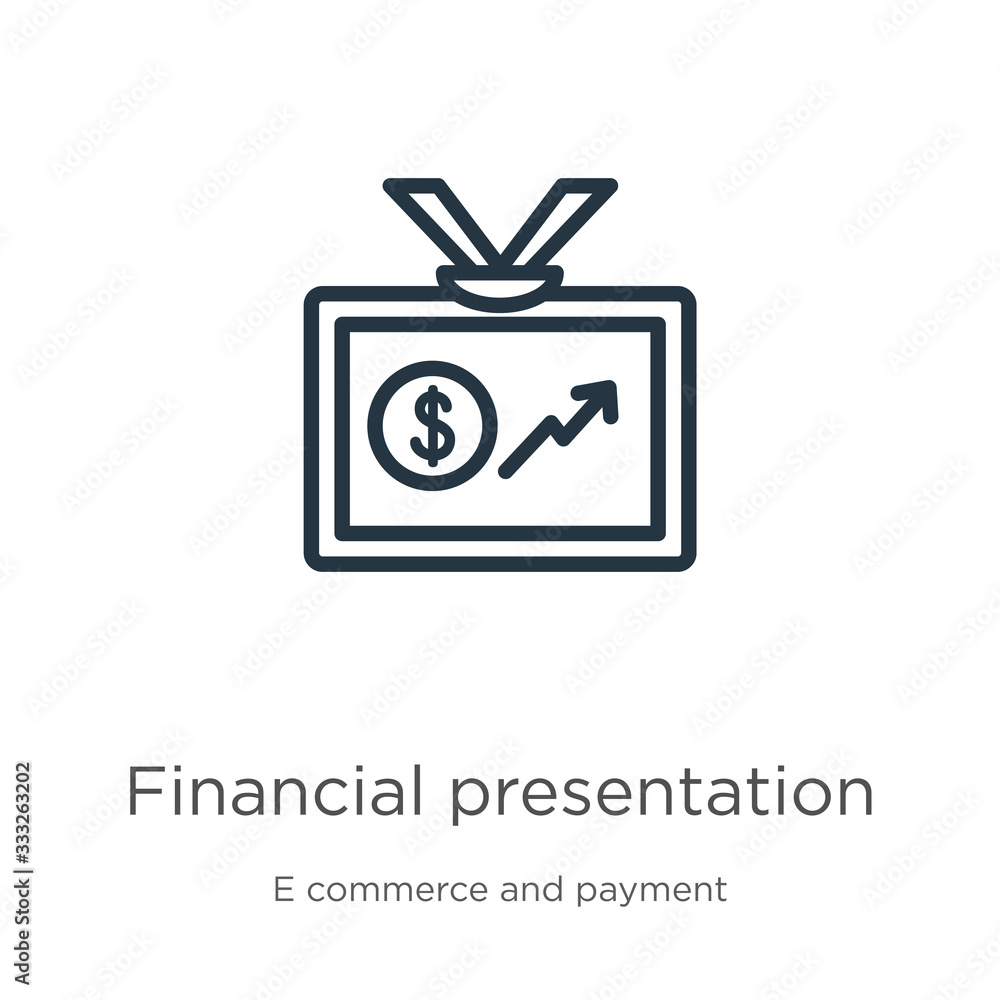 Poster financial presentation icon. thin linear financial presentation outline icon isolated on white backg
