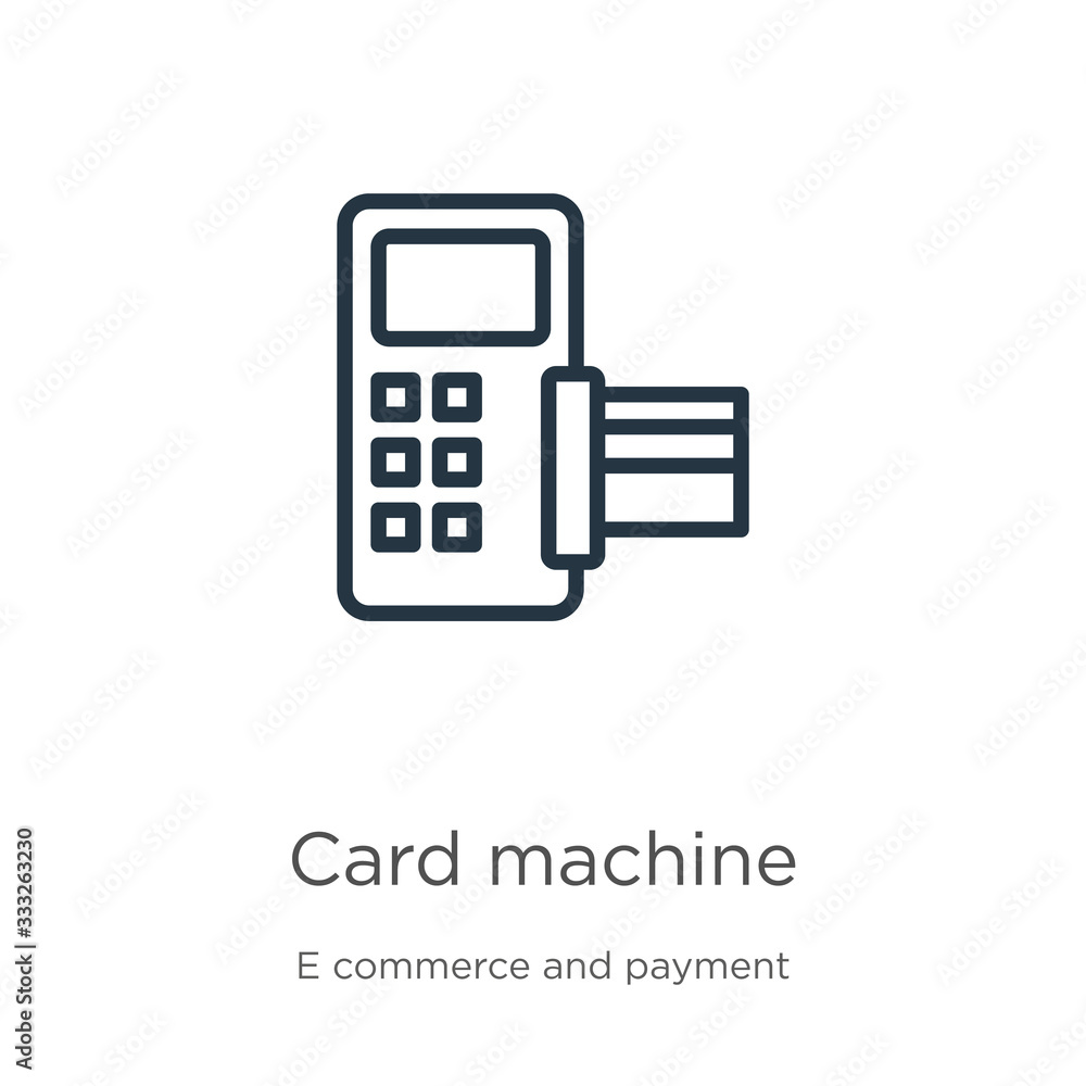 Aufkleber card machine icon. thin linear card machine outline icon isolated on white background from e commerc