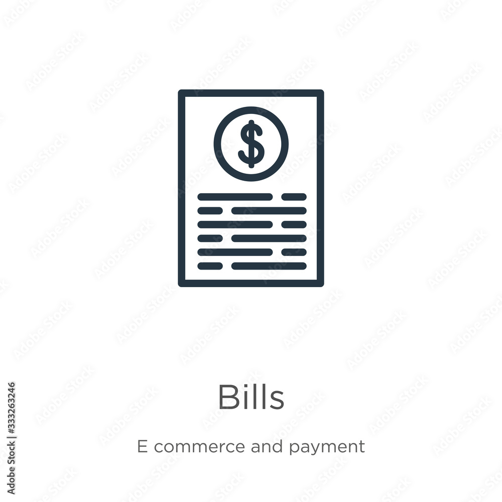Aufkleber bills icon. thin linear bills outline icon isolated on white background from e commerce and payment 
