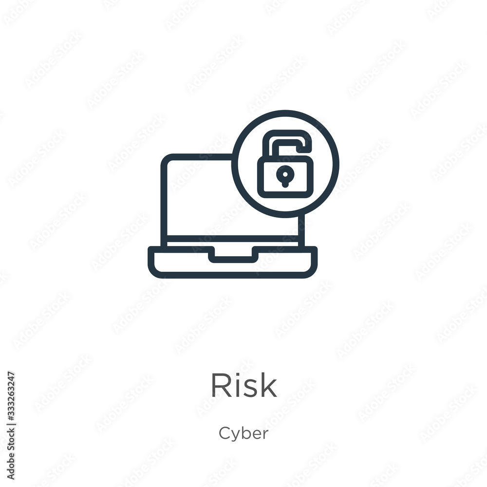Poster risk icon. thin linear risk outline icon isolated on white background from cyber collection. line ve