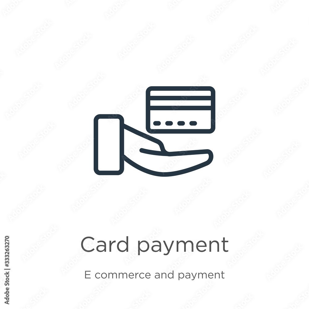 Poster card payment icon. thin linear card payment outline icon isolated on white background from e commerc