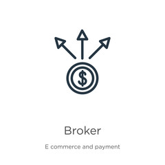 Broker icon. Thin linear broker outline icon isolated on white background from e commerce and payment collection. Line vector sign, symbol for web and mobile