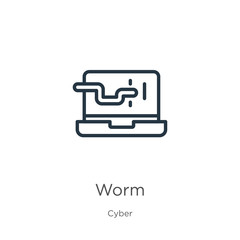 Worm icon. Thin linear worm outline icon isolated on white background from cyber collection. Line vector sign, symbol for web and mobile