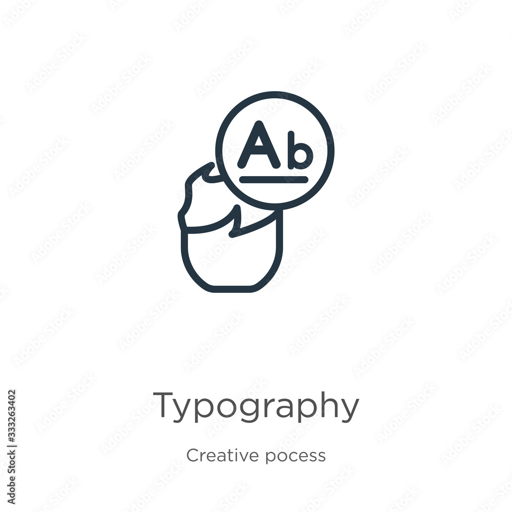 Poster typography icon. thin linear typography outline icon isolated on white background from creative poce