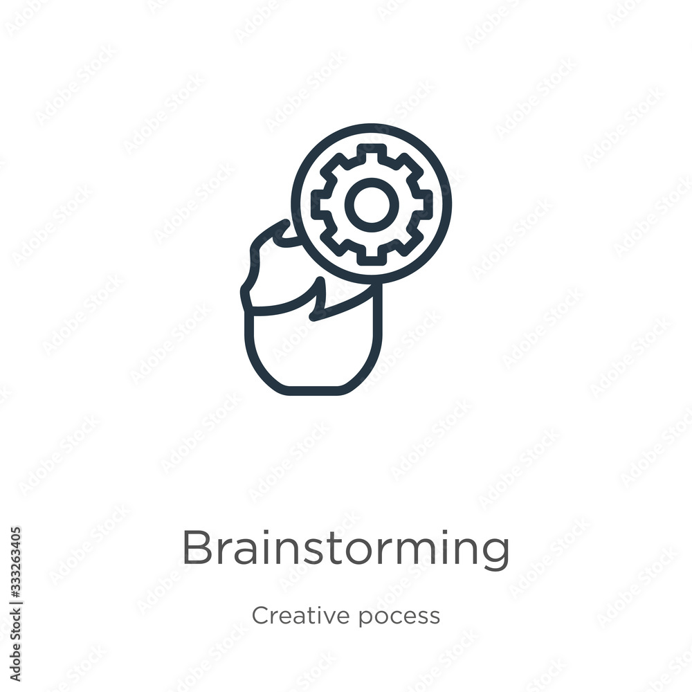 Poster brainstorming icon. thin linear brainstorming outline icon isolated on white background from creativ