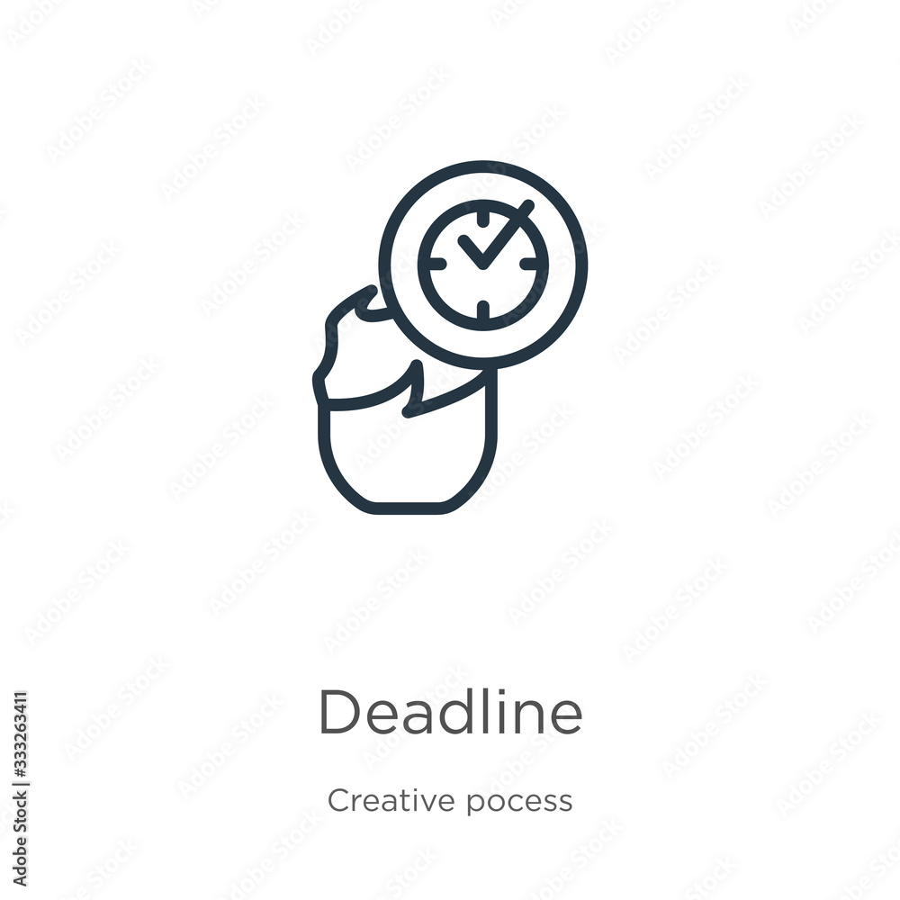 Poster deadline icon. thin linear deadline outline icon isolated on white background from creative pocess c