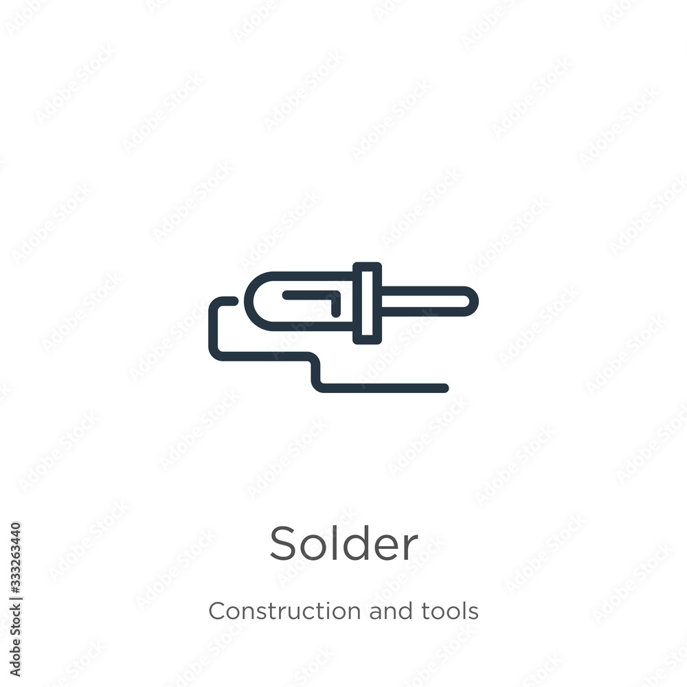 Poster solder icon. thin linear solder outline icon isolated on white background from construction and tool