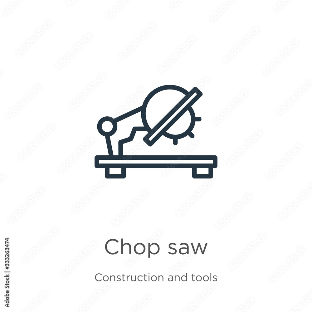 Poster chop saw icon. thin linear chop saw outline icon isolated on white background from construction and 