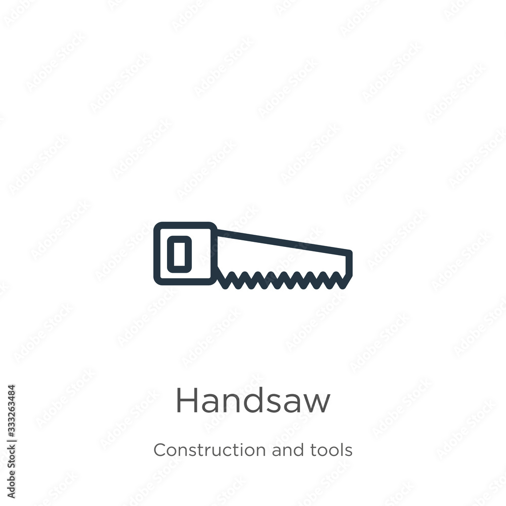 Poster handsaw icon. thin linear handsaw outline icon isolated on white background from construction and to