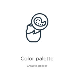 Color palette icon. Thin linear color palette outline icon isolated on white background from creative pocess collection. Line vector sign, symbol for web and mobile