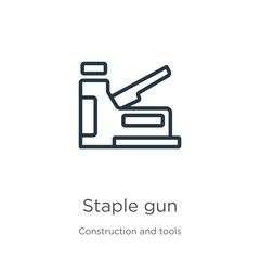 Staple gun icon. Thin linear staple gun outline icon isolated on white background from construction and tools collection. Line vector sign, symbol for web and mobile