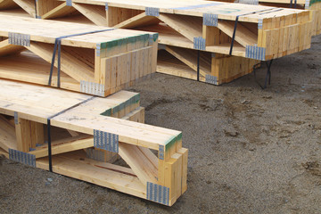 beams on construction site lumber stack wood structure