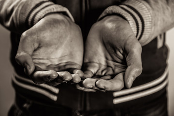 Closeup dirty males hands of poor man