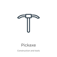 Pickaxe icon. Thin linear pickaxe outline icon isolated on white background from construction and tools collection. Line vector sign, symbol for web and mobile