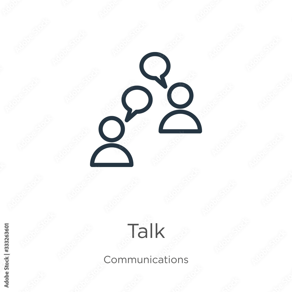 Poster talk icon. thin linear talk outline icon isolated on white background from communications collection