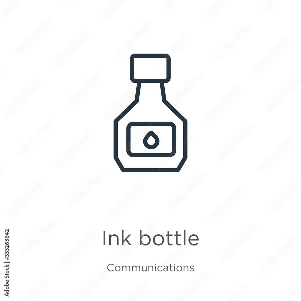 Poster ink bottle icon. thin linear ink bottle outline icon isolated on white background from communication