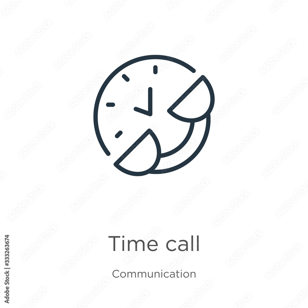 Aufkleber time call icon. thin linear time call outline icon isolated on white background from communication c