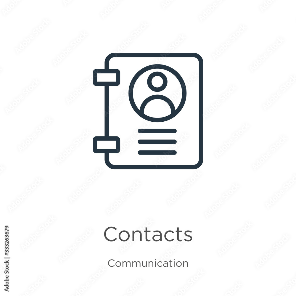 Poster contacts icon. thin linear contacts outline icon isolated on white background from communication col