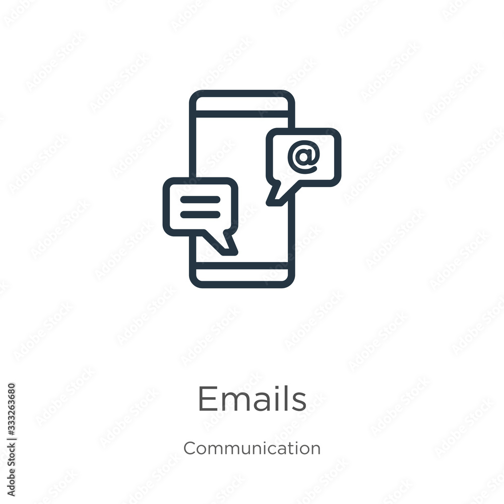 Poster emails icon. thin linear emails outline icon isolated on white background from communication collect