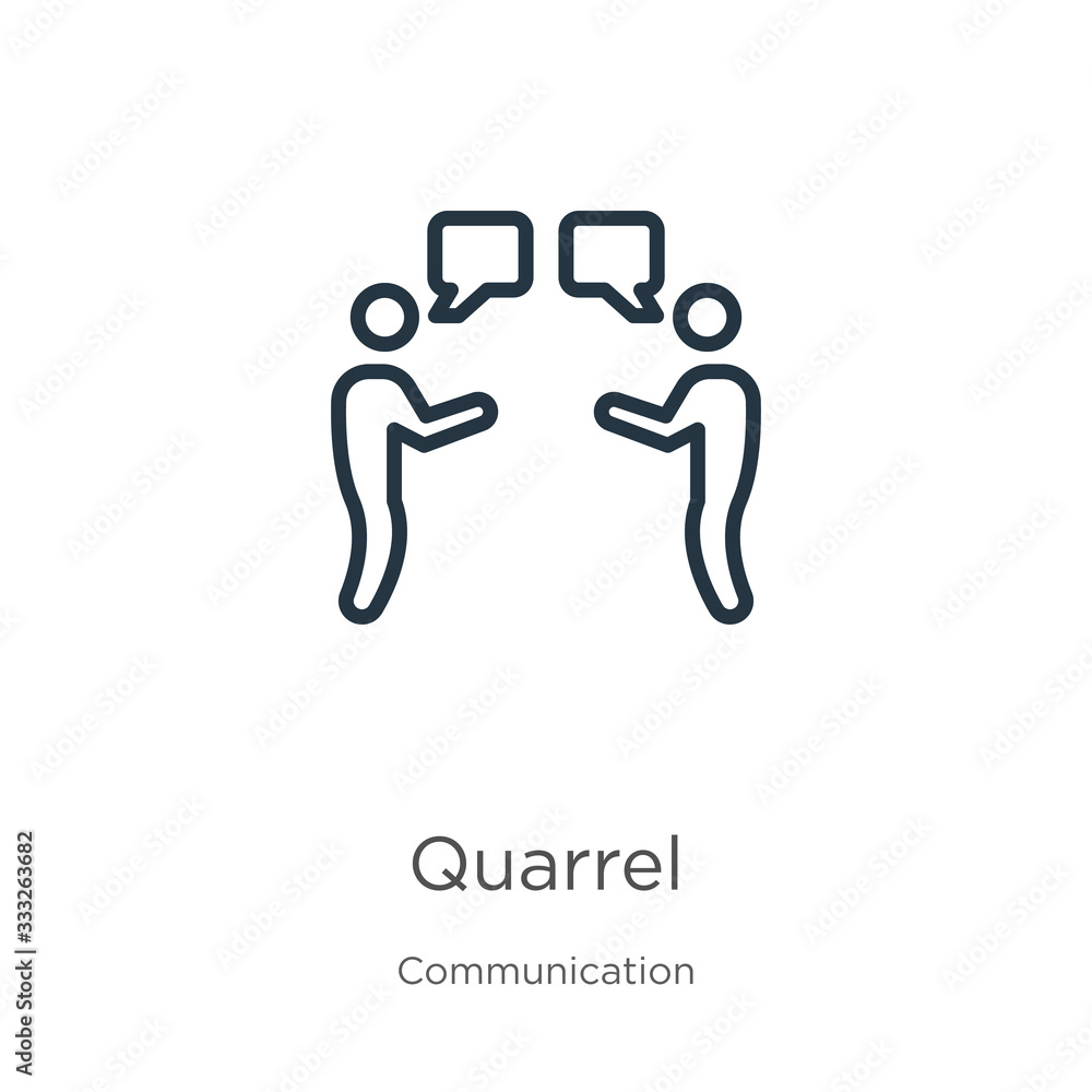 Poster quarrel icon. thin linear quarrel outline icon isolated on white background from communication colle