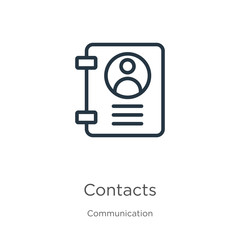 Contacts icon. Thin linear contacts outline icon isolated on white background from communication collection. Line vector sign, symbol for web and mobile