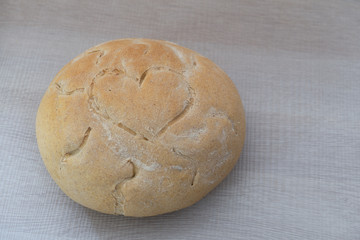 home made bread with heart on the crust