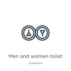 Men and women toilet icon. Thin linear men and women toilet outline icon isolated on white background from commerce collection. Line vector sign, symbol for web and mobile