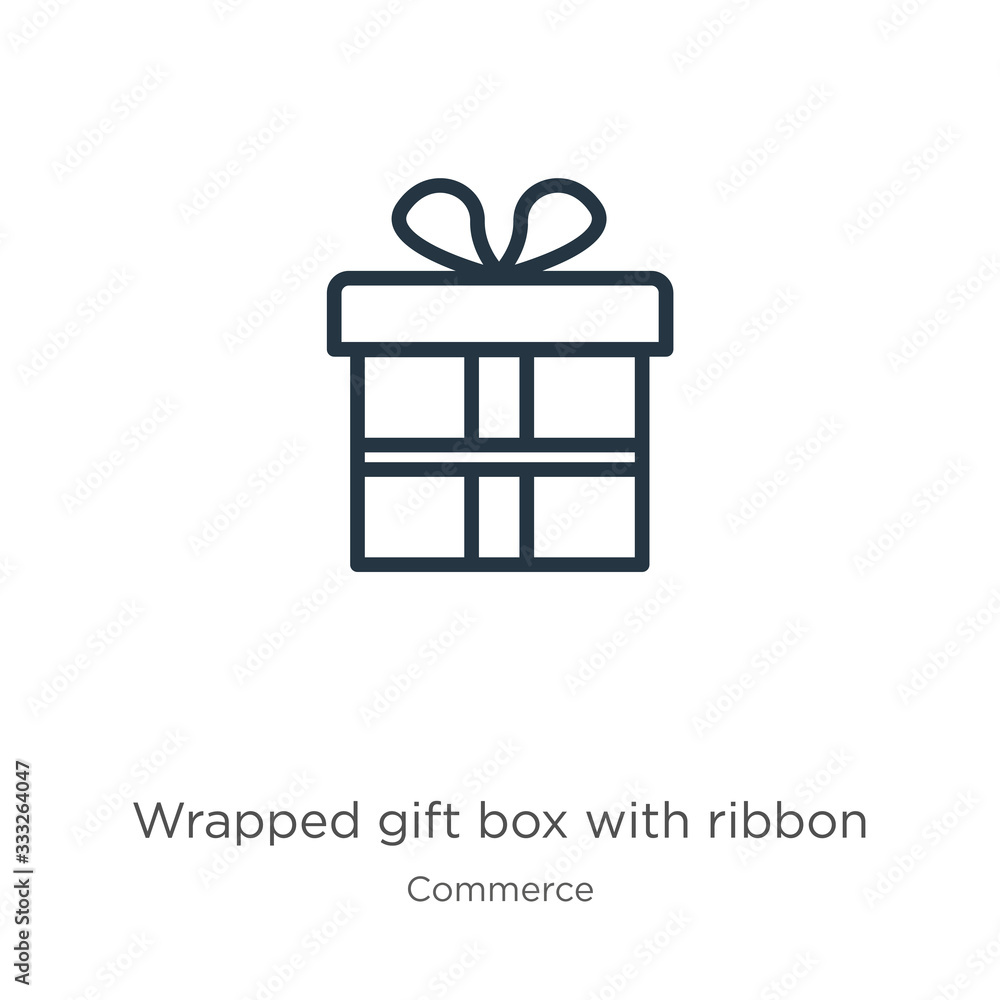 Poster wrapped gift box with ribbon icon. thin linear wrapped gift box with ribbon outline icon isolated on