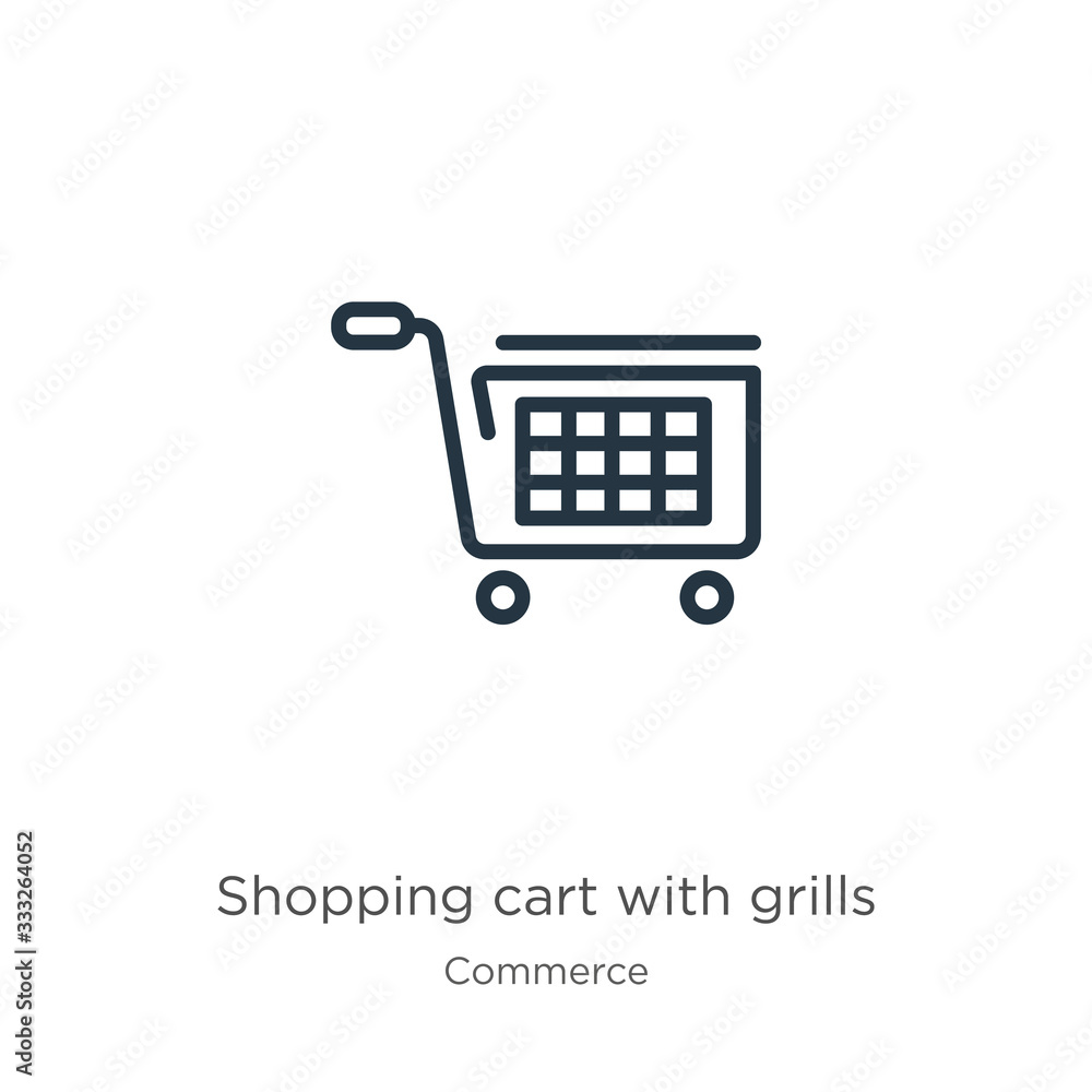 Aufkleber shopping cart with grills icon. thin linear shopping cart with grills outline icon isolated on white