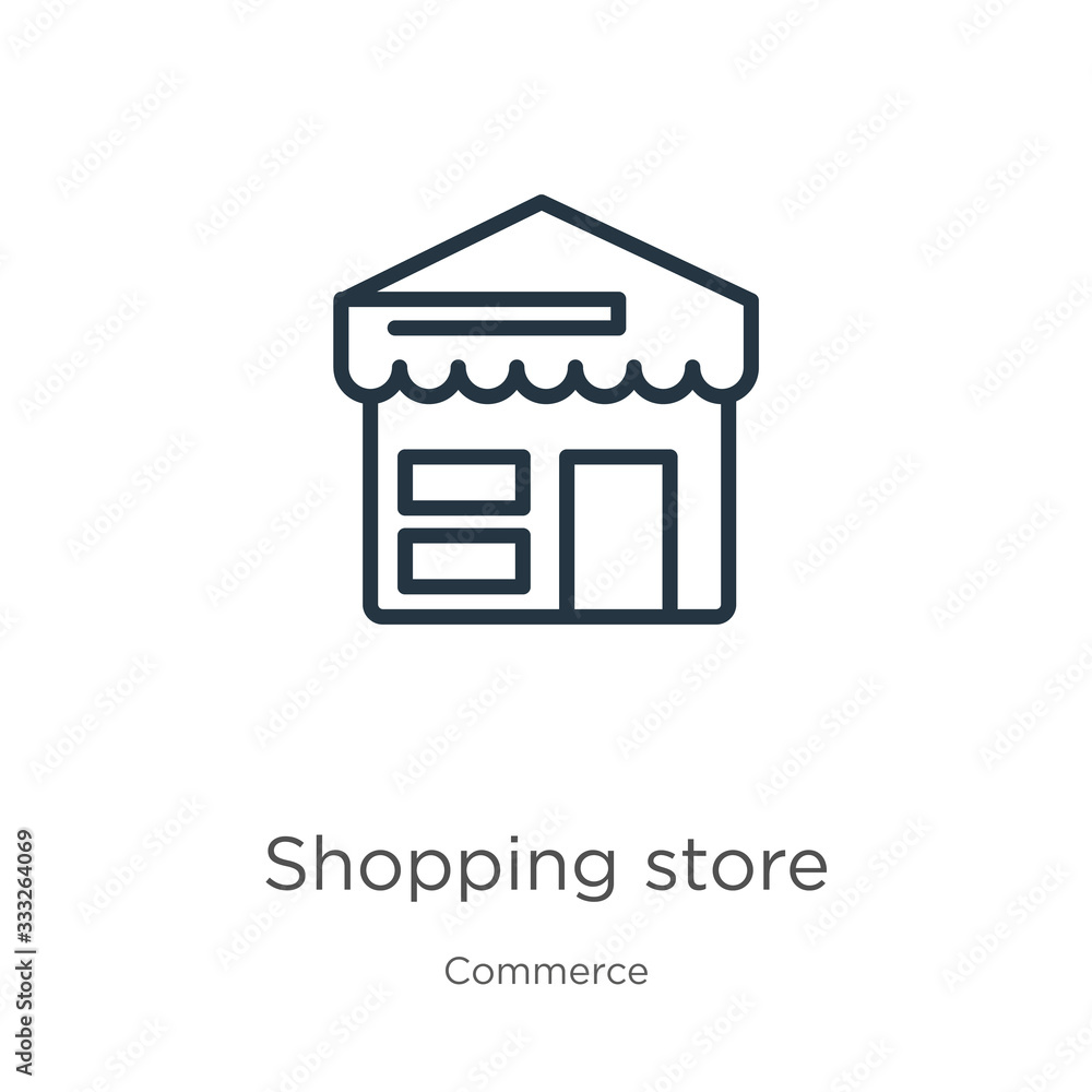 Poster shopping store icon. thin linear shopping store outline icon isolated on white background from comme