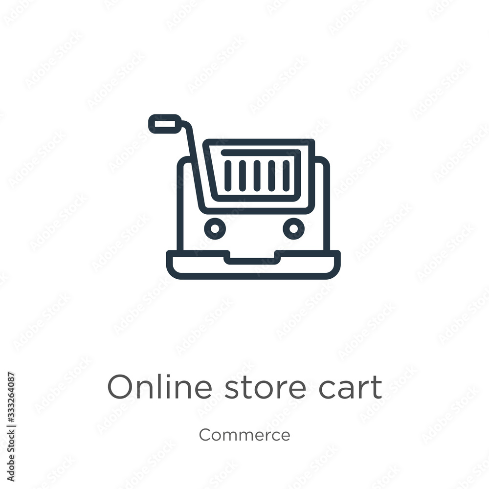Poster online store cart icon. thin linear online store cart outline icon isolated on white background from