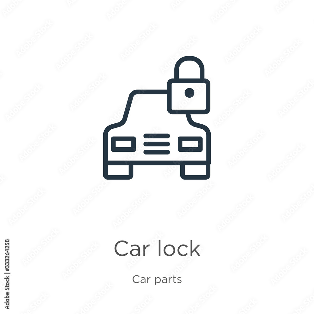 Poster car lock icon. thin linear car lock outline icon isolated on white background from car parts collect
