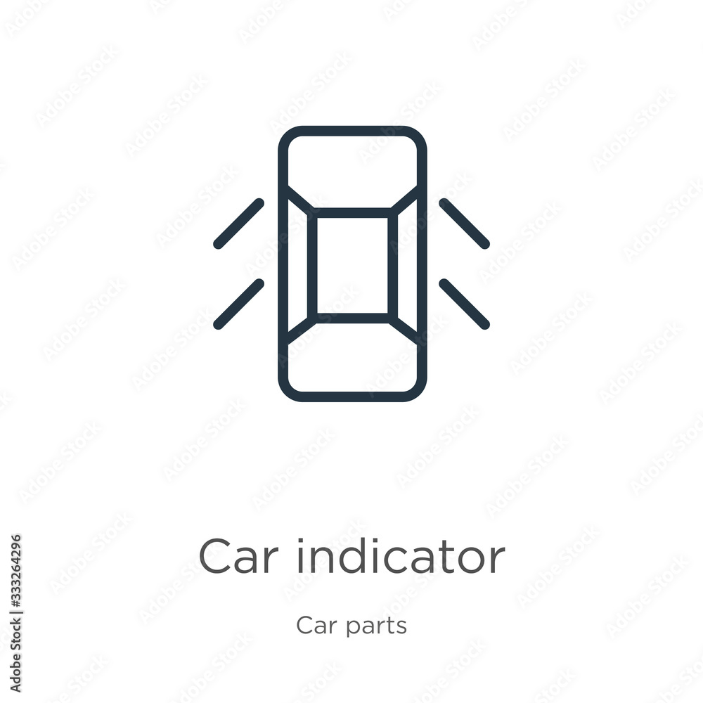 Poster car indicator icon. thin linear car indicator outline icon isolated on white background from car par