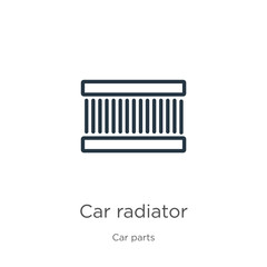 Car radiator icon. Thin linear car radiator outline icon isolated on white background from car parts collection. Line vector sign, symbol for web and mobile