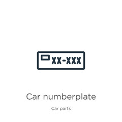 Car numberplate icon. Thin linear car numberplate outline icon isolated on white background from car parts collection. Line vector sign, symbol for web and mobile © Premium Art