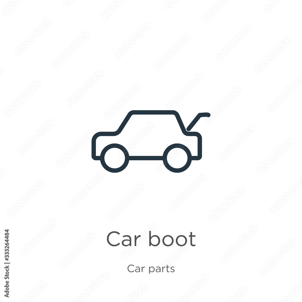 Poster car boot icon. thin linear car boot outline icon isolated on white background from car parts collect