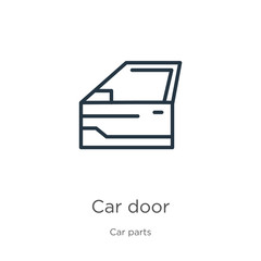 Car door icon. Thin linear car door outline icon isolated on white background from car parts collection. Line vector sign, symbol for web and mobile