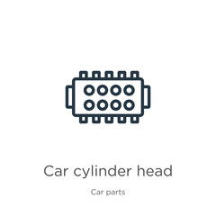Car cylinder head icon. Thin linear car cylinder head outline icon isolated on white background from car parts collection. Line vector sign, symbol for web and mobile