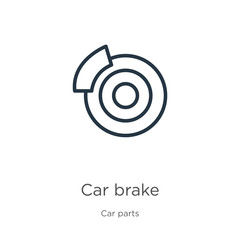 Car brake icon. Thin linear car brake outline icon isolated on white background from car parts collection. Line vector sign, symbol for web and mobile